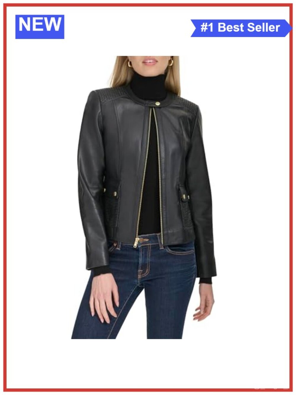 Quilted Lambskin Leather Jacket Collarless Snap Zip Womens